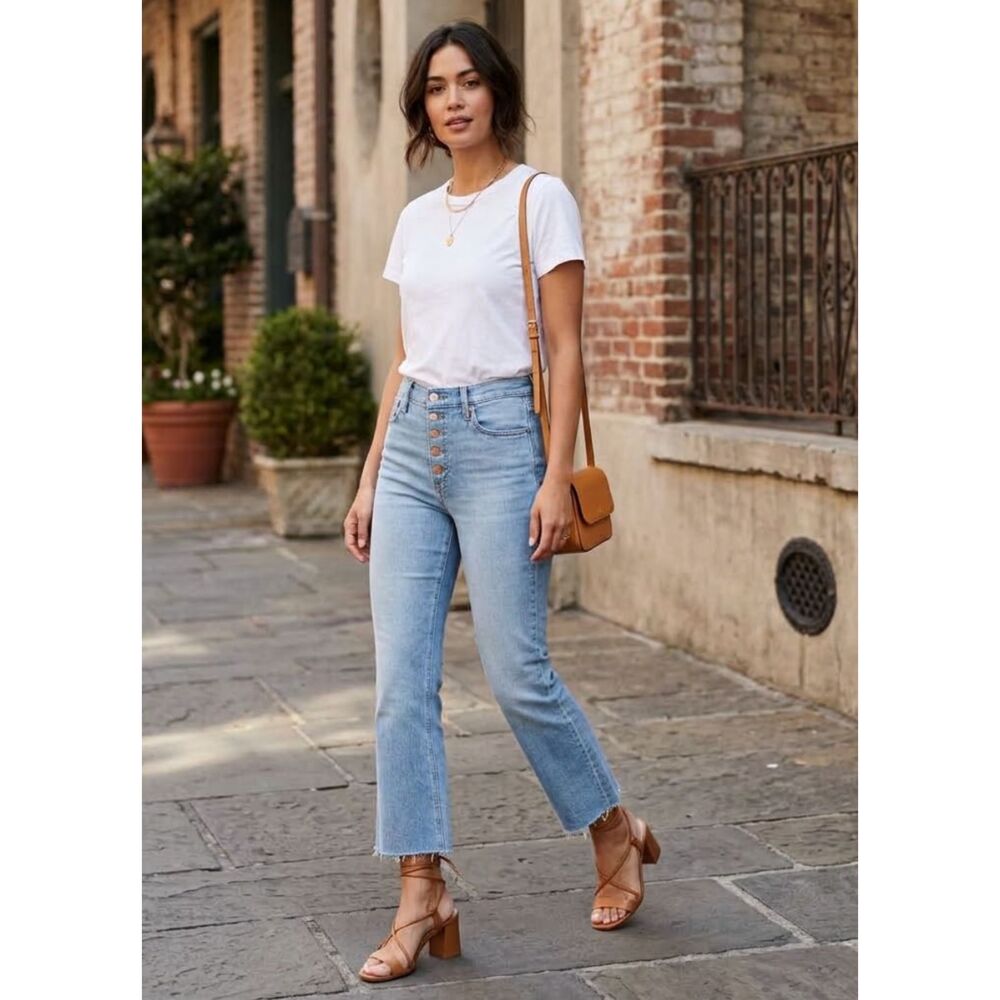 J. Crew Demi Boot Crop Jean Exposed Button Fly Raw Hem Women's Size 31